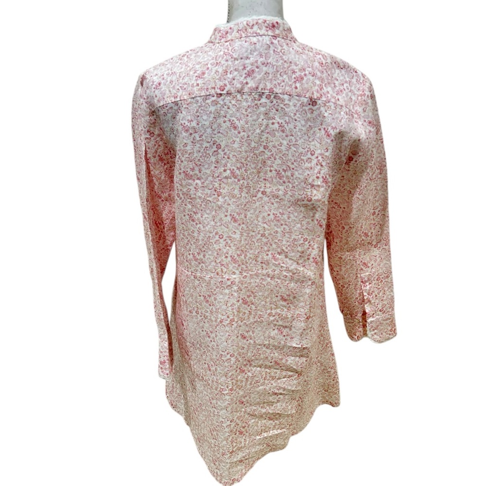 Nwot Asha plage pale Pink Floral Long Sleeve mini Dress Lace Trim linen medium - Picture 6 of 8